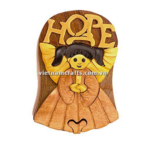 IB185 Intarsia Wood Art Wholesale Secret Wooden Scroll Saw Puzzle Box Manufacture Handcrafted Wooden Supplier Made In Vietnam Hope