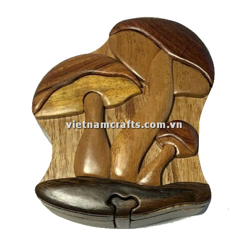 IB192 Intarsia Wood Art Wholesale Secret Wooden Scroll Saw Puzzle Box Manufacture Handcrafted Wooden Supplier Made In Vietnam Mushroom