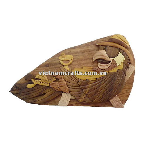 IB195 Intarsia Wood Art Wholesale Secret Wooden Scroll Saw Puzzle Box Manufacture Handcrafted Wooden Supplier Made In Vietnam Parrot on Beach