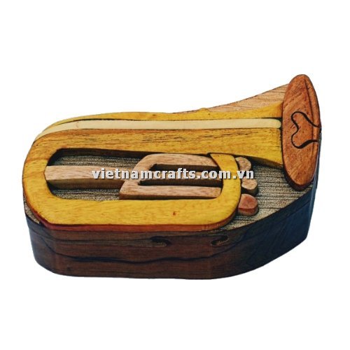IB201 Intarsia Wood Art Wholesale Secret Wooden Scroll Saw Puzzle Box Manufacture Handcrafted Wooden Supplier Made In Vietnam Trumpet (2)