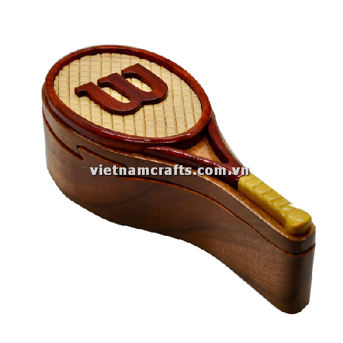 IB202 Intarsia Wood Art Wholesale Secret Wooden Scroll Saw Puzzle Box Manufacture Handcrafted Wooden Supplier Made In Vietnam Tennis Racket