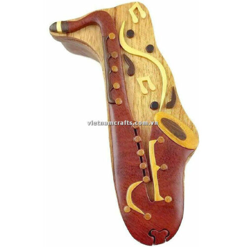 IB203 Intarsia Wood Art Wholesale Secret Wooden Scroll Saw Puzzle Box Manufacture Handcrafted Wooden Supplier Made In Vietnam Saxophone