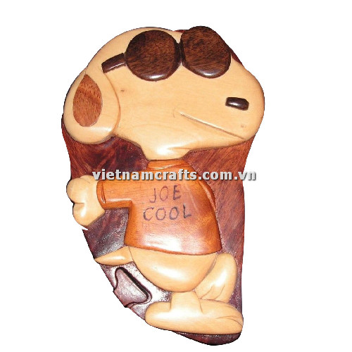 IB205 Intarsia Wood Art Wholesale Secret Wooden Scroll Saw Puzzle Box Manufacture Handcrafted Wooden Supplier Made In Vietnam Snoopy JoeCool