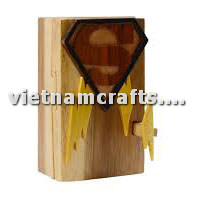 IB206 Intarsia Wood Art Wholesale Secret Wooden Scroll Saw Puzzle Box Manufacture Handcrafted Wooden Supplier Made In Vietnam Superman