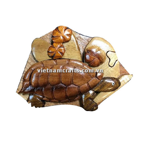 IB209 Intarsia Wood Art Wholesale Secret Wooden Scroll Saw Puzzle Box Manufacture Handcrafted Wooden Supplier Made In Vietnam Tortoise