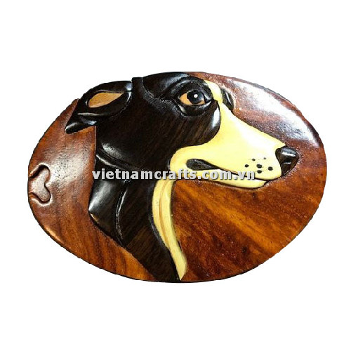 IB219 Intarsia Wood Art Wholesale Secret Wooden Scroll Saw Puzzle Box Manufacture Handcrafted Wooden Supplier Made In Vietnam Whippet Dog