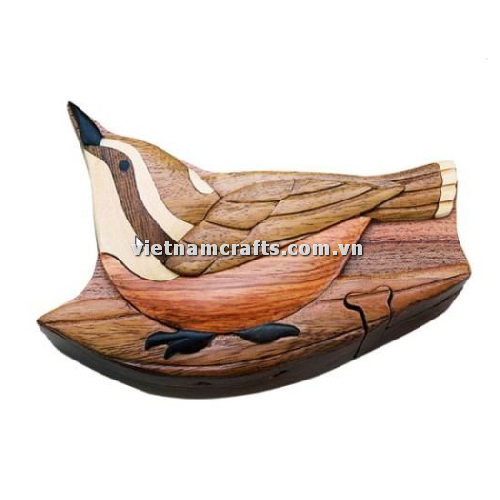 IB221 Intarsia Wood Art Wholesale Secret Wooden Scroll Saw Puzzle Box Manufacture Handcrafted Wooden Supplier Made In Vietnam Wren