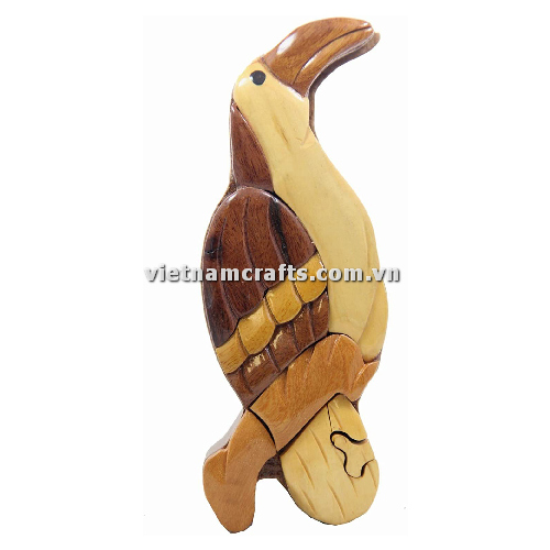 IB229 Intarsia Wood Art Wholesale Secret Wooden Scroll Saw Puzzle Box Manufacture Handcrafted Wooden Supplier Made In Vietnam Parrot