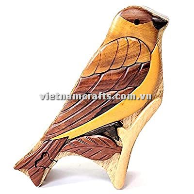 IB230 Intarsia Wood Art Wholesale Secret Wooden Scroll Saw Puzzle Box Manufacture Handcrafted Wooden Supplier Made In Vietnam Bird