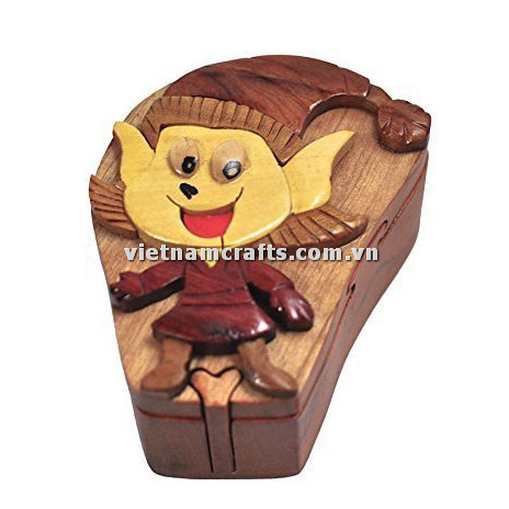 IB231 Intarsia Wood Art Wholesale Secret Wooden Scroll Saw Puzzle Box Manufacture Handcrafted Wooden Supplier Made In Vietnam Clown