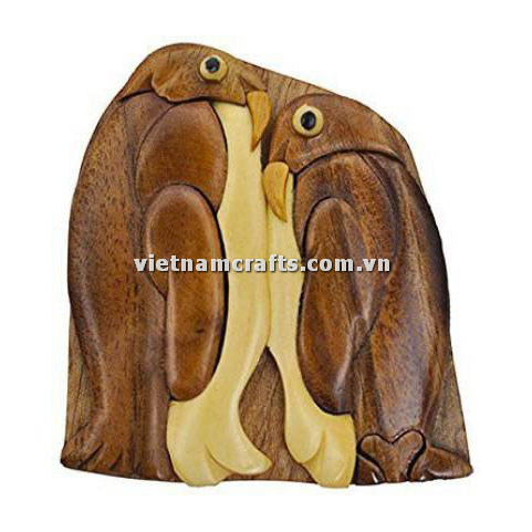 IB232 Intarsia Wood Art Wholesale Secret Wooden Scroll Saw Puzzle Box Manufacture Handcrafted Wooden Supplier Made In Vietnam Penguins