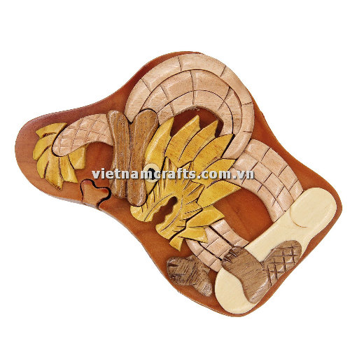 IB234 Intarsia Wood Art Wholesale Secret Wooden Scroll Saw Puzzle Box Manufacture Handcrafted Wooden Supplier Made In Vietnam Dragon