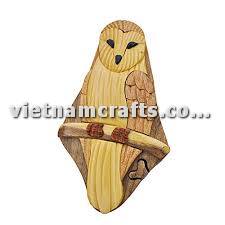 IB238 Intarsia Wood Art Wholesale Secret Wooden Scroll Saw Puzzle Box Manufacture Handcrafted Wooden Supplier Made In Vietnam Owl