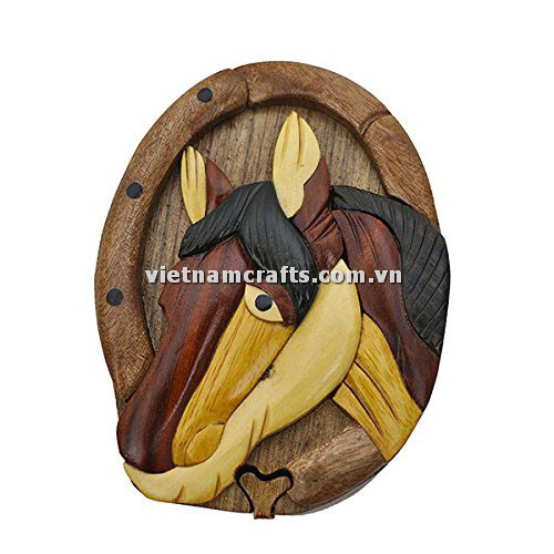 IB240 Intarsia Wood Art Wholesale Secret Wooden Scroll Saw Puzzle Box Manufacture Handcrafted Wooden Supplier Made In Vietnam Horse Head Colt Foal (1)