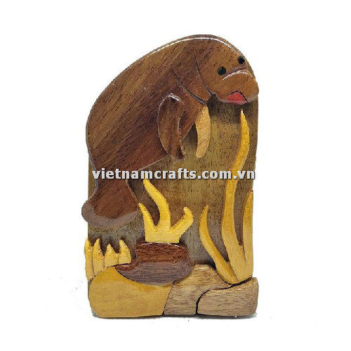 IB241 Intarsia Wood Art Wholesale Secret Wooden Scroll Saw Puzzle Box Manufacture Handcrafted Wooden Supplier Made In Vietnam Manatee
