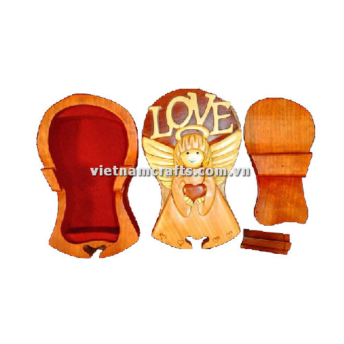 IB245 Intarsia Wood Art Wholesale Secret Wooden Scroll Saw Puzzle Box Manufacture Handcrafted Wooden Supplier Made In Vietnam Angle Love