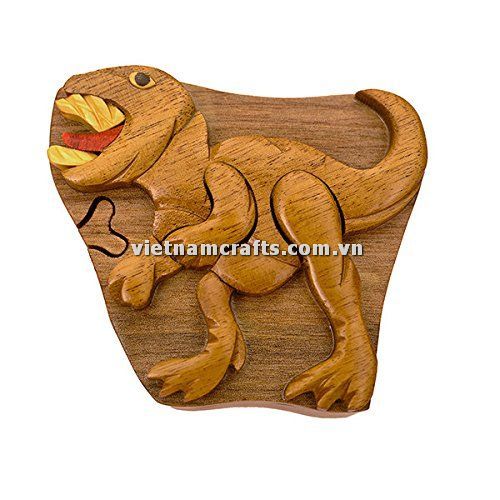 IB249 Intarsia Wood Art Wholesale Secret Wooden Scroll Saw Puzzle Box Manufacture Handcrafted Wooden Supplier Made In Vietnam Dinosaur