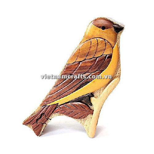 IB251 Intarsia Wood Art Wholesale Secret Wooden Scroll Saw Puzzle Box Manufacture Handcrafted Wooden Supplier Made In Vietnam Bird