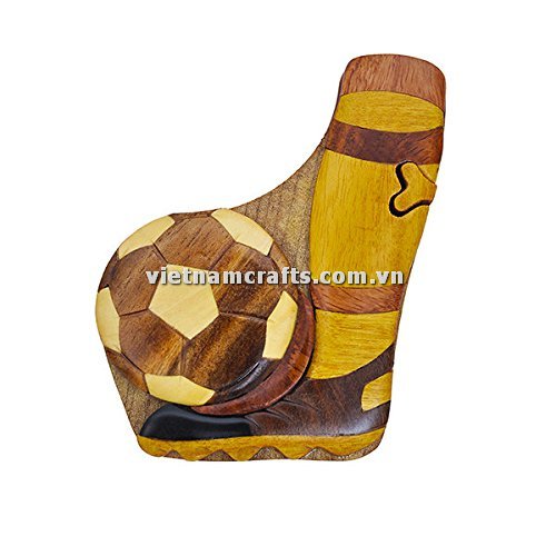 IB252 Intarsia Wood Art Wholesale Secret Wooden Scroll Saw Puzzle Box Manufacture Handcrafted Wooden Supplier Made In Vietnam Soccer