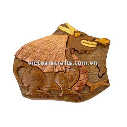 IB255 Intarsia Wood Art Wholesale Secret Wooden Scroll Saw Puzzle Box Manufacture Handcrafted Wooden Supplier Made In Vietnam Dragon