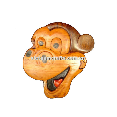 IB257 Intarsia Wood Art Wholesale Secret Wooden Scroll Saw Puzzle Box Manufacture Handcrafted Wooden Supplier Made In Vietnam Monkey