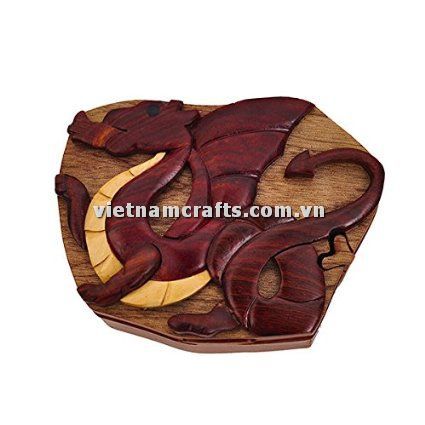 IB258 Intarsia Wood Art Wholesale Secret Wooden Scroll Saw Puzzle Box Manufacture Handcrafted Wooden Supplier Made In Vietnam Monkey
