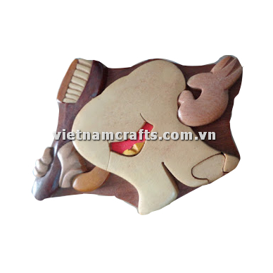 IB262 Intarsia Wood Art Wholesale Secret Wooden Scroll Saw Puzzle Box Manufacture Handcrafted Wooden Supplier Made In Vietnam Tooth and Brush