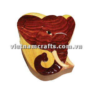 IB263 Intarsia Wood Art Wholesale Secret Wooden Scroll Saw Puzzle Box Manufacture Handcrafted Wooden Supplier Made In Vietnam Elephant