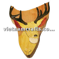 IB264 Intarsia Wood Art Wholesale Secret Wooden Scroll Saw Puzzle Box Manufacture Handcrafted Wooden Supplier Made In Vietnam Reindeer