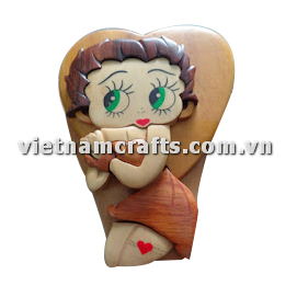 IB265 Intarsia Wood Art Wholesale Secret Wooden Scroll Saw Puzzle Box Manufacture Handcrafted Wooden Supplier Made In Vietnam Betty Boop