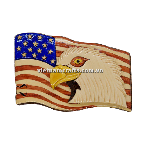 IB268 Intarsia Wood Art Wholesale Secret Wooden Scroll Saw Puzzle Box Manufacture Handcrafted Wooden Supplier Made In Vietnam American Eagle