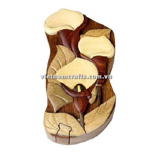 IB271 Intarsia Wood Art Wholesale Secret Wooden Scroll Saw Puzzle Box Manufacture Handcrafted Wooden Supplier Made In Vietnam Lily