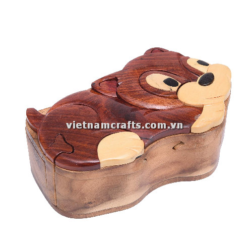 IB273 Intarsia Wood Art Wholesale Secret Wooden Scroll Saw Puzzle Box Manufacture Handcrafted Wooden Supplier Made In Vietnam Dog (2)