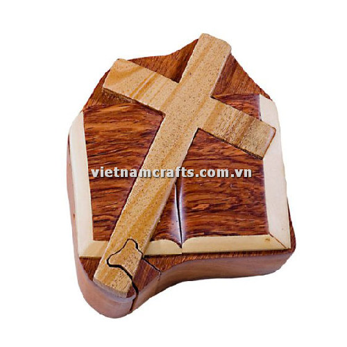 IB275 Intarsia Wood Art Wholesale Secret Wooden Scroll Saw Puzzle Box Manufacture Handcrafted Wooden Supplier Made In Vietnam Bible