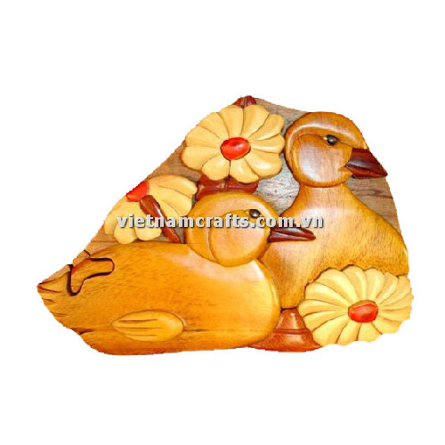 IB278 Intarsia Wood Art Wholesale Secret Wooden Scroll Saw Puzzle Box Manufacture Handcrafted Wooden Supplier Made In Vietnam Duck Mates