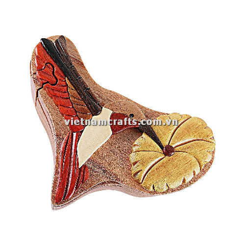 IB284 Intarsia wood art wholesale Secret Wooden puzzle box manufacture Handcrafted wooden supplier made in Vietnam Humming Bird Puzzle Box