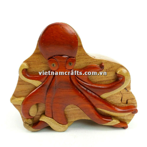 IB291 Intarsia wood art wholesale Secret Wooden puzzle box manufacture Handcrafted wooden supplier made in Vietnam Octopus