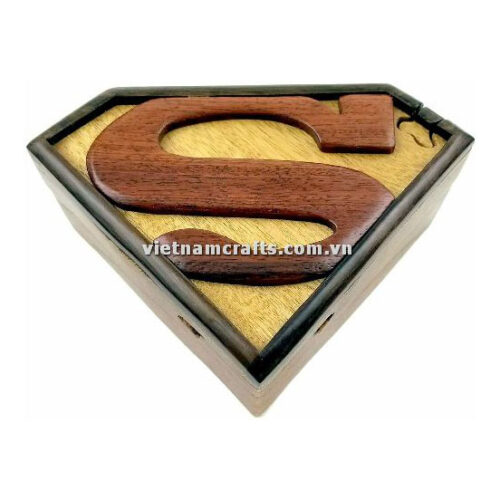 Ib204 Intarsia Wood Art Wholesale Secret Wooden Scroll Saw Puzzle Box Manufacture Handcrafted Wooden Supplier Made In Vietnam Superman Sign