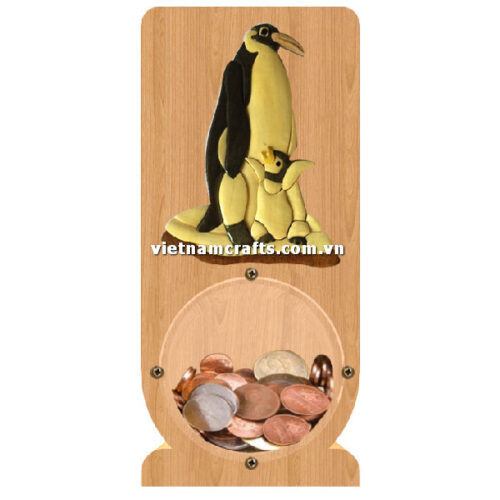 PGB13 Wholesale Scroll Saw Intarsia Wood Art Money Saving Wooden Box Piggy Bank Design Penguine Mom And Baby (2)