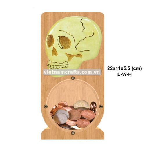 PGB113 Wholesale Scroll Saw Intarsia Wood Art Money Saving Wooden Box Piggy Bank Design Skull Head (3)