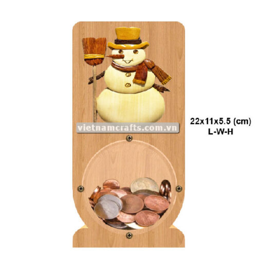 PGB117 Wholesale Scroll Saw Intarsia Wood Art Money Saving Wooden Box Piggy Bank Design Snow Man (3)
