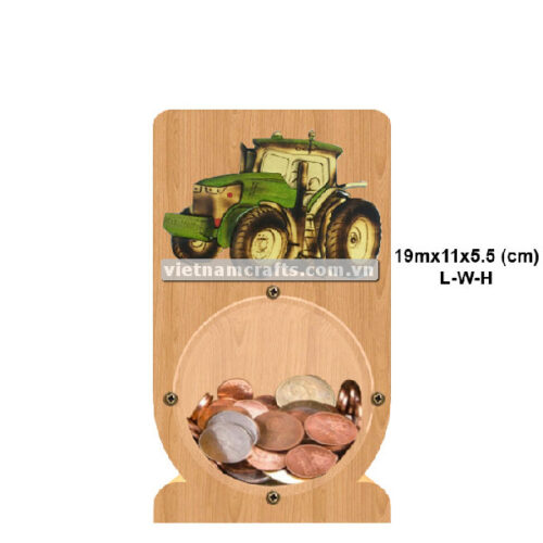 PGB129 Wholesale Scroll Saw Intarsia Wood Art Money Saving Wooden Box Piggy Bank Design Tractor (3)