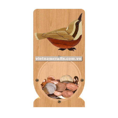 PGB14 Wholesale Scroll Saw Intarsia Wood Art Money Saving Wooden Box Piggy Bank Design Wren Bird (1)