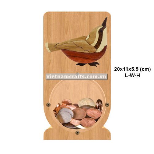 PGB14 Wholesale Scroll Saw Intarsia Wood Art Money Saving Wooden Box Piggy Bank Design Wren Bird (3)