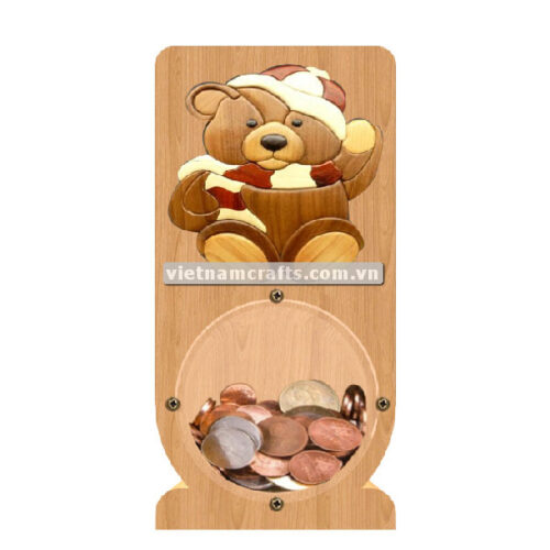 PGB20 Wholesale Scroll Saw Intarsia Wood Art Money Saving Wooden Box Piggy Bank Design Christmas Teddy Bear (1)