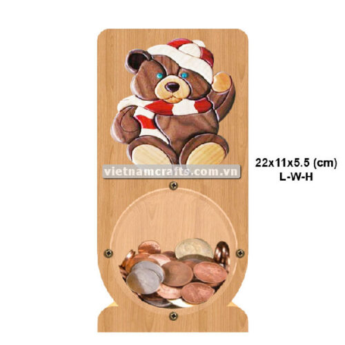 PGB21 Wholesale Scroll Saw Intarsia Wood Art Money Saving Wooden Box Piggy Bank Design Christmas Teddy Bear (1)