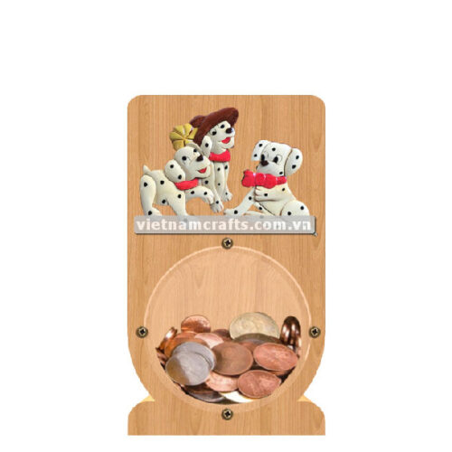 PGB29 Wholesale Scroll Saw Intarsia Wood Art Money Saving Wooden Box Piggy Bank Design Dalmatian Dogs (1)