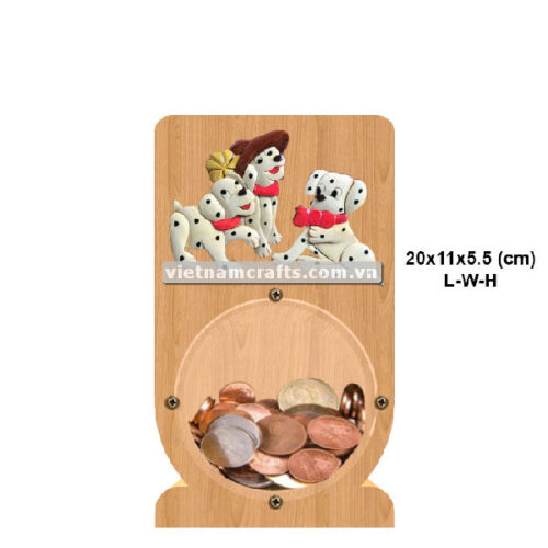 PGB29 Wholesale Scroll Saw Intarsia Wood Art Money Saving Wooden Box Piggy Bank Design Dalmatian Dogs (3)