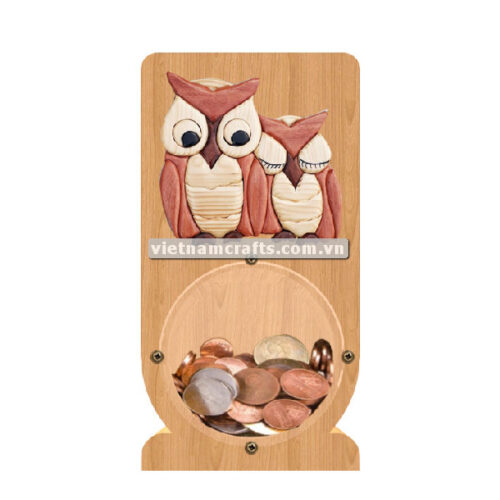 PGB85 Wholesale Scroll Saw Intarsia Wood Art Money Saving Wooden Box Piggy Bank Design Owl Couple (1)