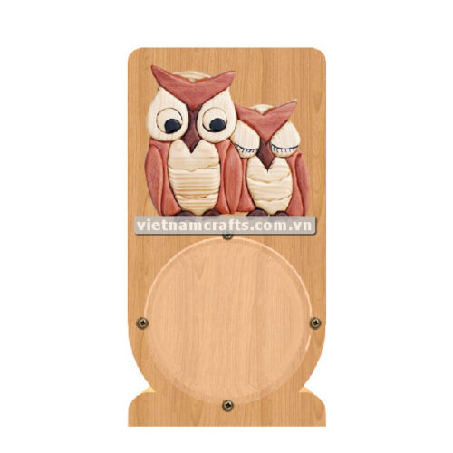 PGB85 Wholesale Scroll Saw Intarsia Wood Art Money Saving Wooden Box Piggy Bank Design Owl Couple (2)